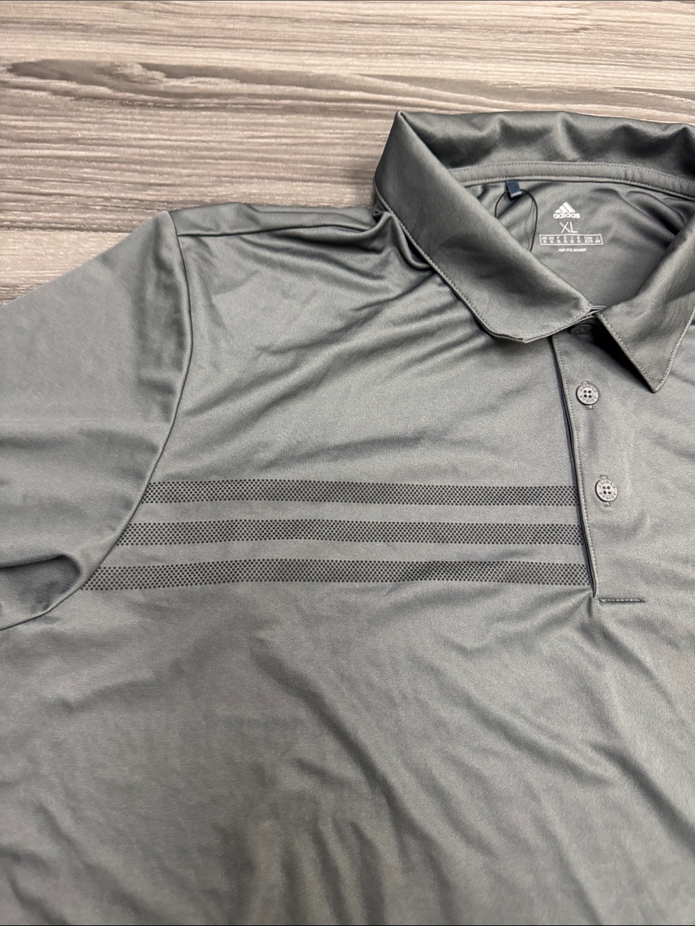 adidas Men's Charcoal Gray Polo Shirt with Tonal Stripes - Picture 4 of 11